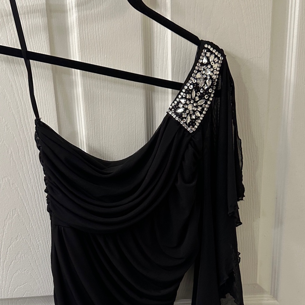 City Studio Black One-Shoulder Dress with Embellishments